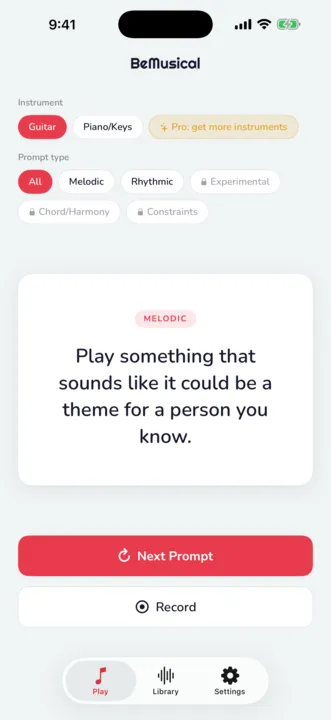 BeMusical prompt screen