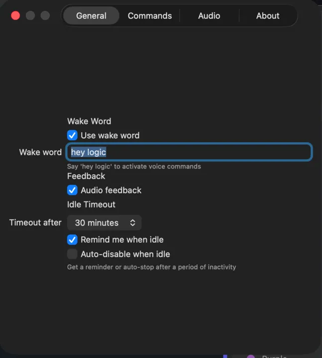 Logic Commander settings